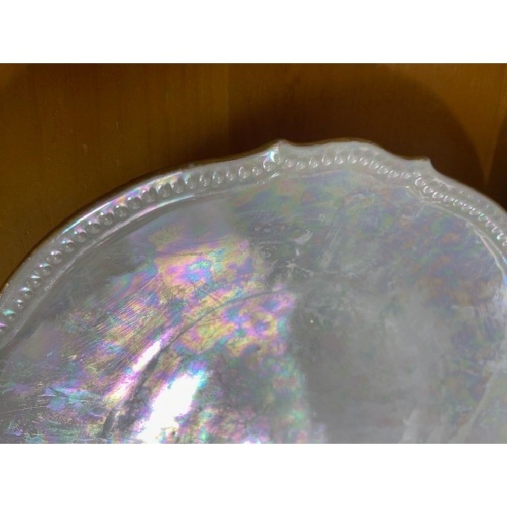 Vintage PK Silesia Opalescent Luster Plates Set of 4 Scalloped Gold Trim 8 Inch - Picture 4 of 9